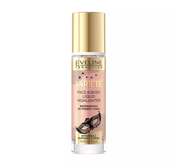 Eveline Cosmetics Variété Liquid Highlighter Płynny rozświetlacz do twarzy i ciała, 01 Champagne Gold 02, ROSE GOLD 30.0 ml