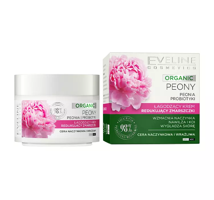 Eveline Cosmetics - Organic Peony - Łagodzący krem redukujący zmarszczki - Peonia i Prebiotyk - Cera naczynkowa i wrażliwa - 50 ml