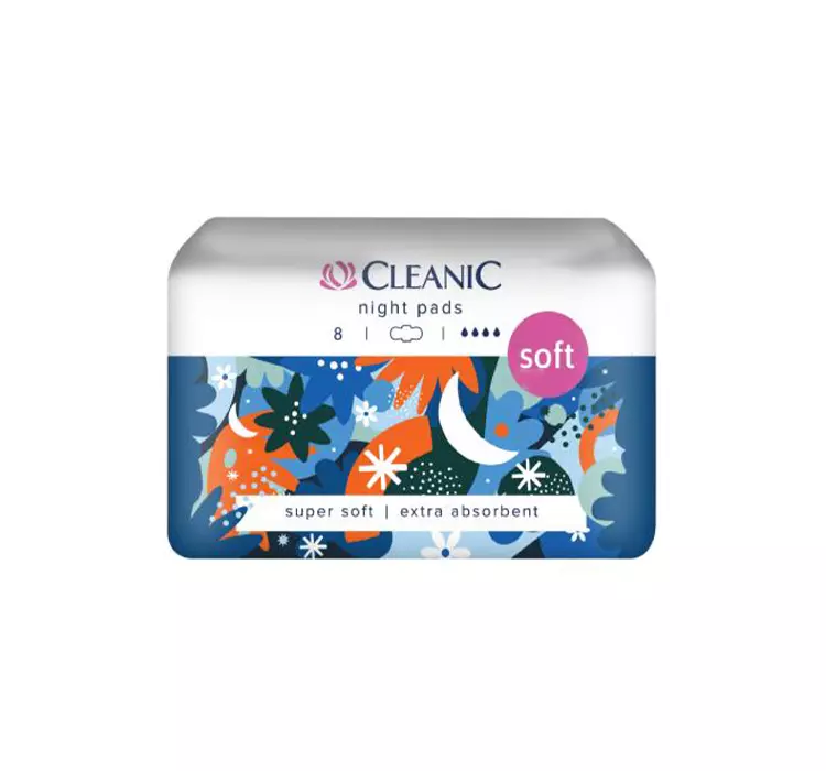 CLEANIC SOFT NIGHT PADS Podpaski higieniczne na noc dla kobiet, 8szt.