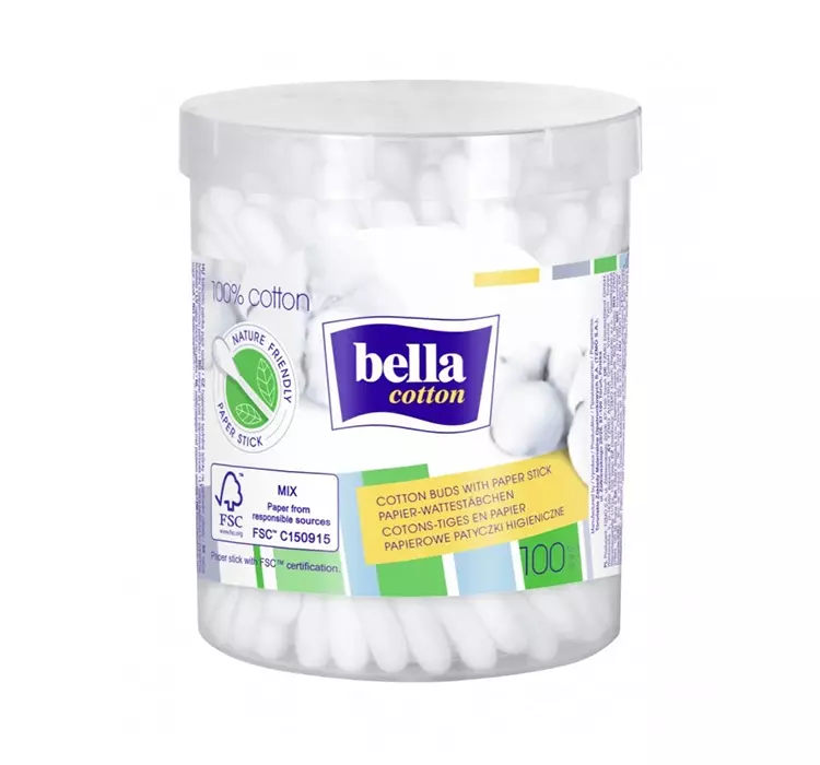 BELLA COTTON Patyczki papierowe (pudełko okrągłe), 100szt.