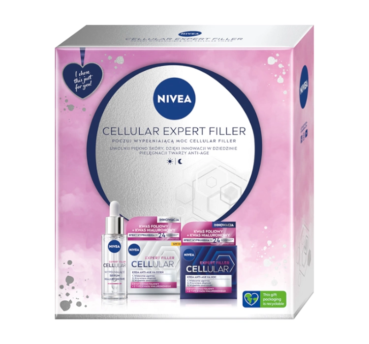 Nivea - Cellular Expert Filler - Zestaw prezentowy do pielęgnacji twarzy - Krem na dzień SPF15 50 ml + Krem na noc 50 ml + Serum 30 ml