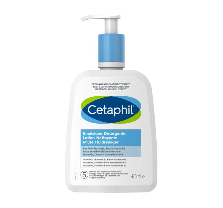 Cetaphil, Emulsja Oczyszczająca płyn, Krem do twarzy i ciała nawilżający do skóry wrażliwej, suchej i nietolerancyjnej, Bez zapachu, Rozmiar 470 ml