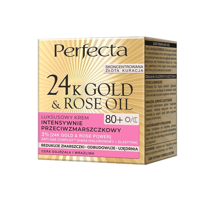 Perfecta 24K Gold&Rose Oil Luksusowy krem przeciwzmarszczkowy na dzień i na noc 80+