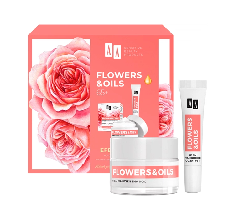 AA Flowers & Oils 65+ - zestaw (Krem na dzień i na noc 50ml + Krem na okolice oczu i ust 15ml)