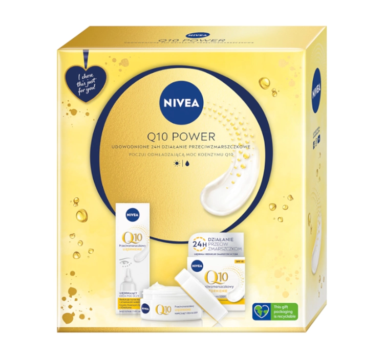 Nivea - Q10 POWER - Zestaw prezentowy kosmetyków do pielęgnacji twarzy - Przeciwzmarszczkowy, nawilżający krem na dzień SPF15 50 ml + Przeciwzmarszczkowy, ujędrniający krem pod oczy 15 ml