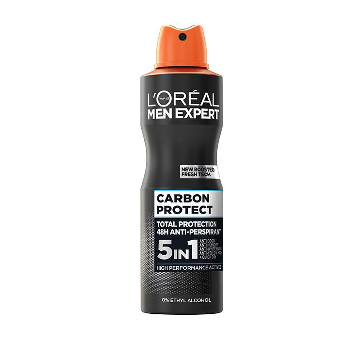 L''Oréal - MEN EXPERT - CARBON PROTECT - TOTAL PROTECTION 48H ANTI-PERSPIRANT 5IN1 - Antyperspirant w aerozolu dla mężczyzn z dodatkiem węgla 5w1 - 250 ml