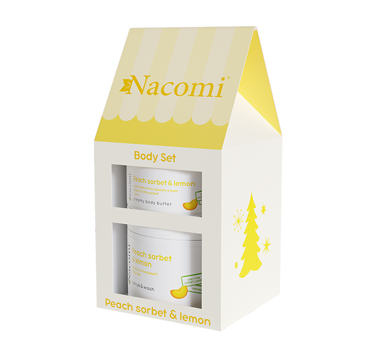 NACOMI Zestaw Body Set Peach Sorbet & Lemon (Masło do ciała, 100ml + Peeling do ciała, 180ml)