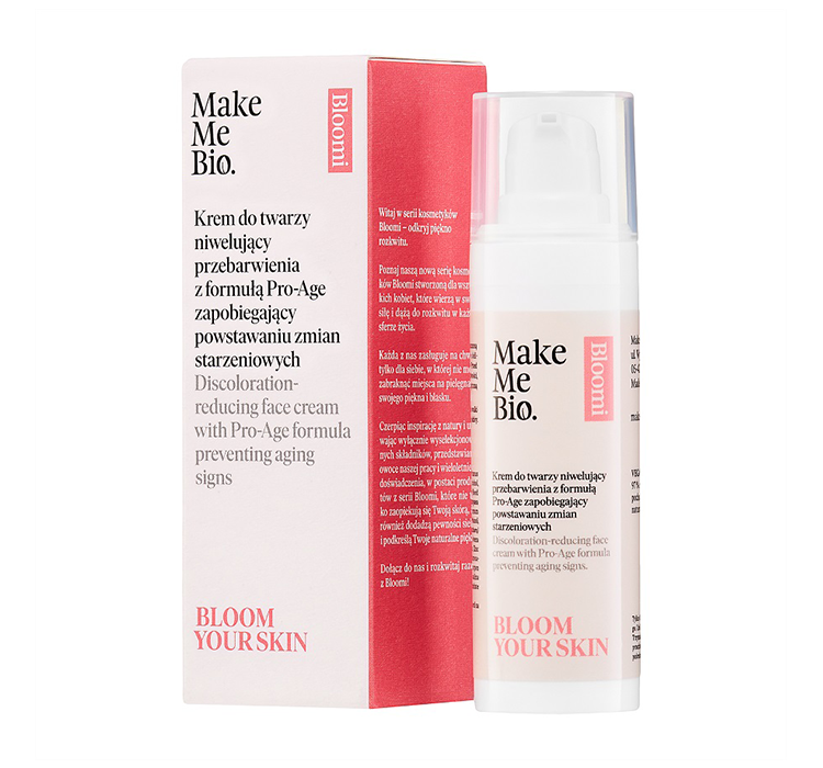 Make Me Bio Bloomi, Bloom your skin, krem do twarzy niwelujący przebarwienia z formułą Pro-Age, 30ml