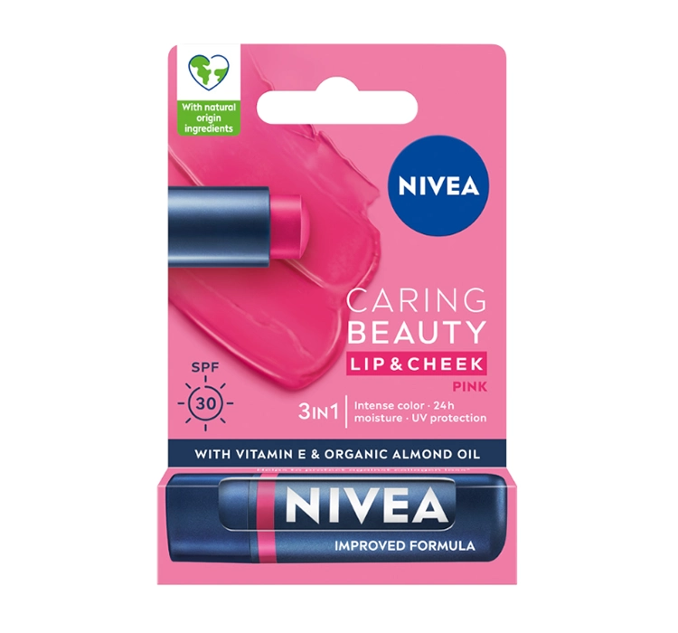 NIVEA CARING BEAUTY PIELĘGNUJACA POMADKA DO UST I POLICZKÓW 3W1 PINK 4,8G