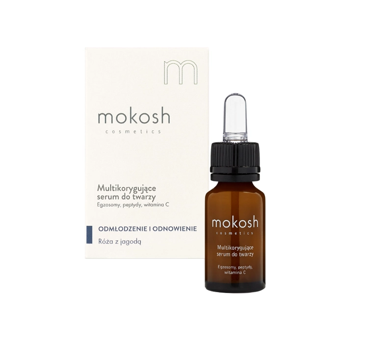 Mokosh - Multikorygujące Serum Do Twarzy Egzosomy, Peptydy, Witamina C - Rose With Berry Multicorrective Serum - Dla Kobiet
