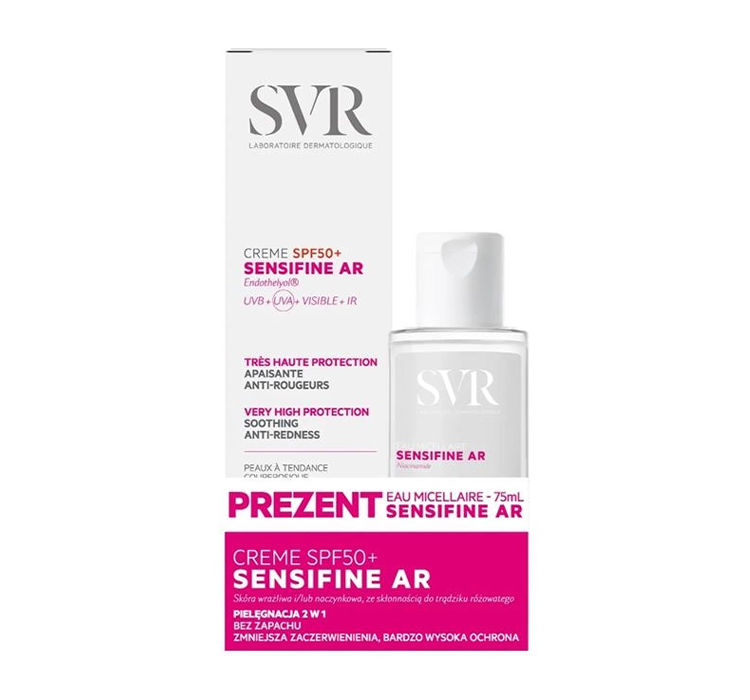 SVR SENSIFINE AR ZESTAW KOSMETYKÓW KREM OCHRONY DO SKÓRY NACZYNKOWEJ SPF50+ I WODA MICELARNA