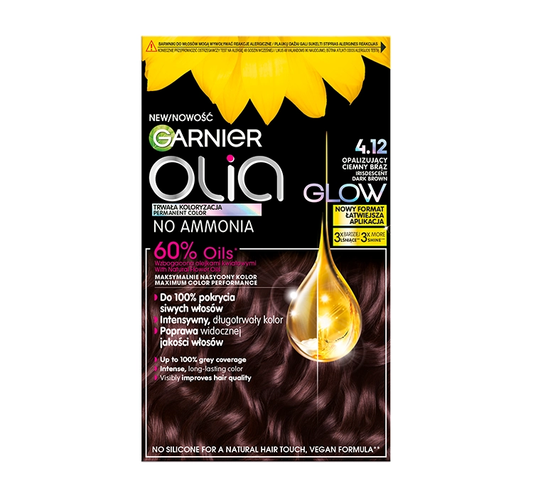Garnier Olia trwała farba do włosów bez amoniaku 4.12 Opalizujący Ciemny Brąz
