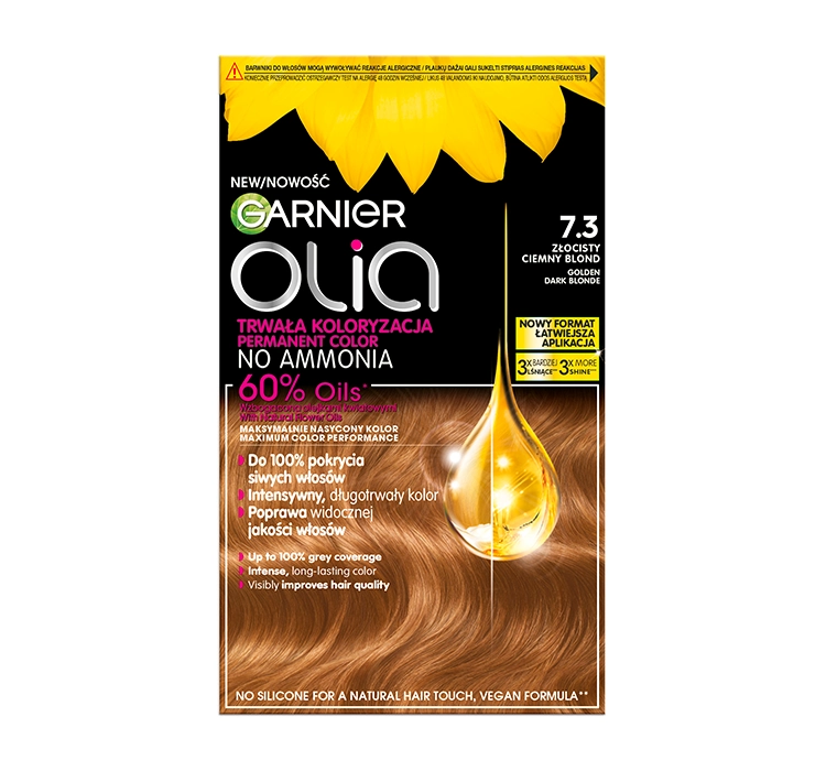 Garnier Olia trwała farba do włosów bez amoniaku 7.3 Złocisty Ciemny Blond