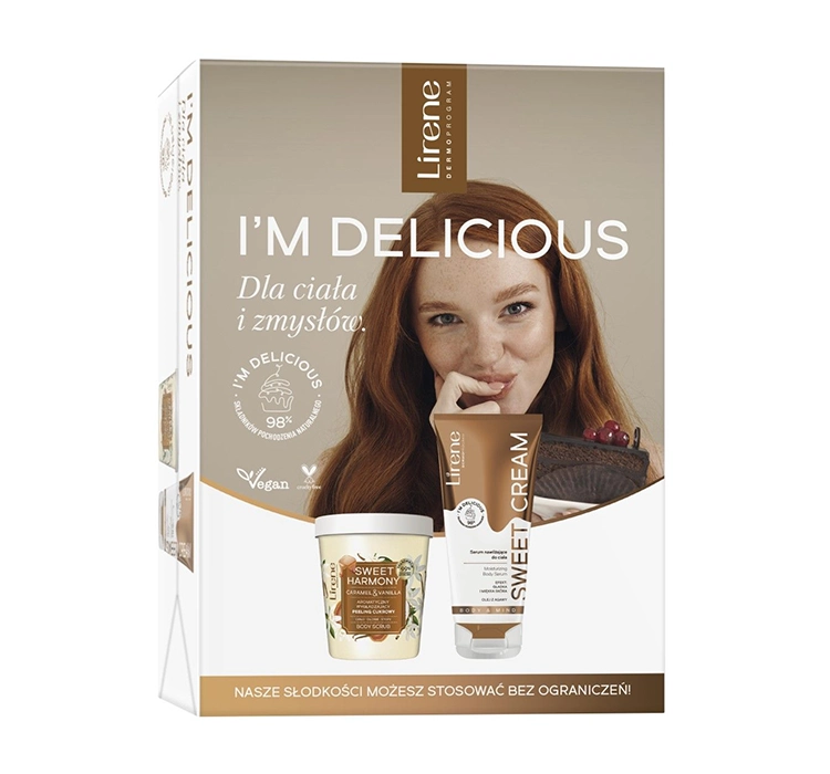 Lirene - I''m Delicious - Zestaw prezentowy do pielęgnacji ciała - Peeling cukrowy 200 g + Serum nawilżające do ciała 200 ml