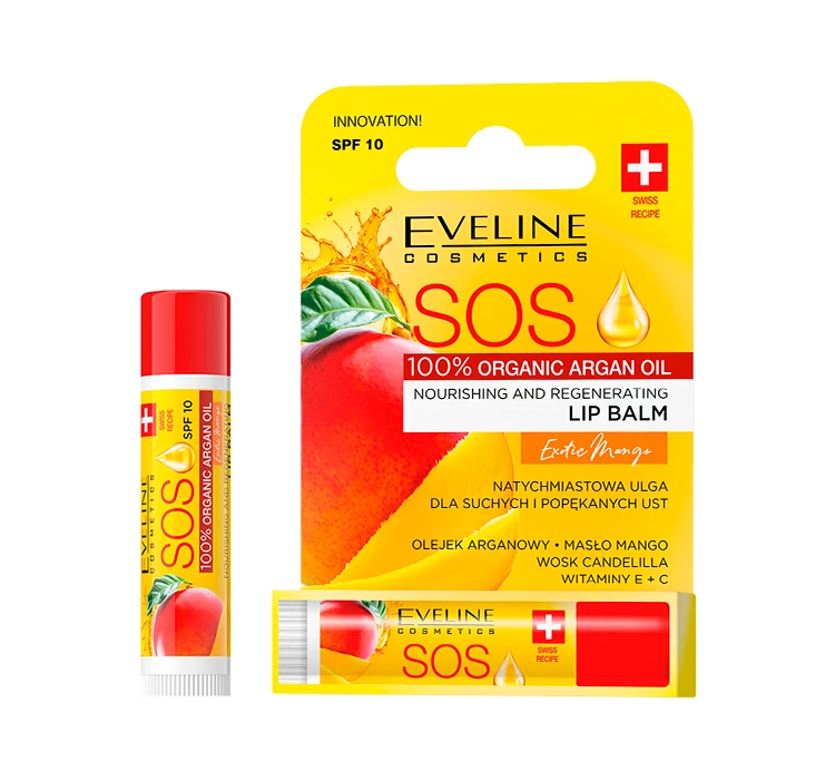 EVELINE SOS ARGAN OIL ODŻYWCZO-REGENERUJĄCY BALSAM DO UST SPF10 EXOTIC MANGO
