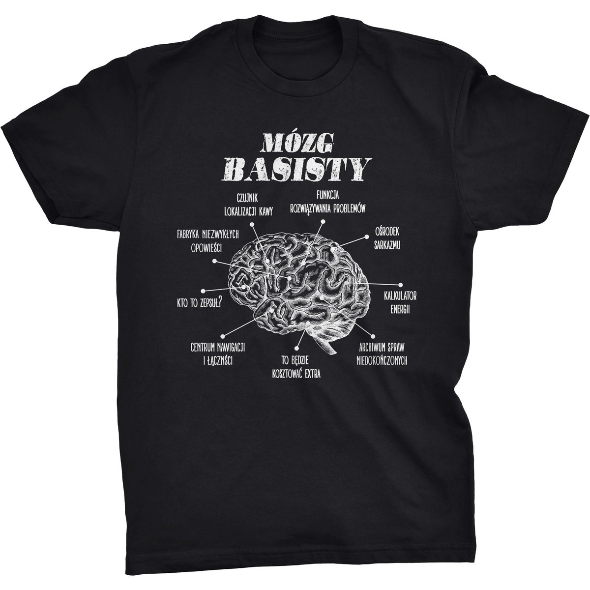 Koszulka T-shirt Mózg Basisty Śmieszny Prezent na Święta Urodziny