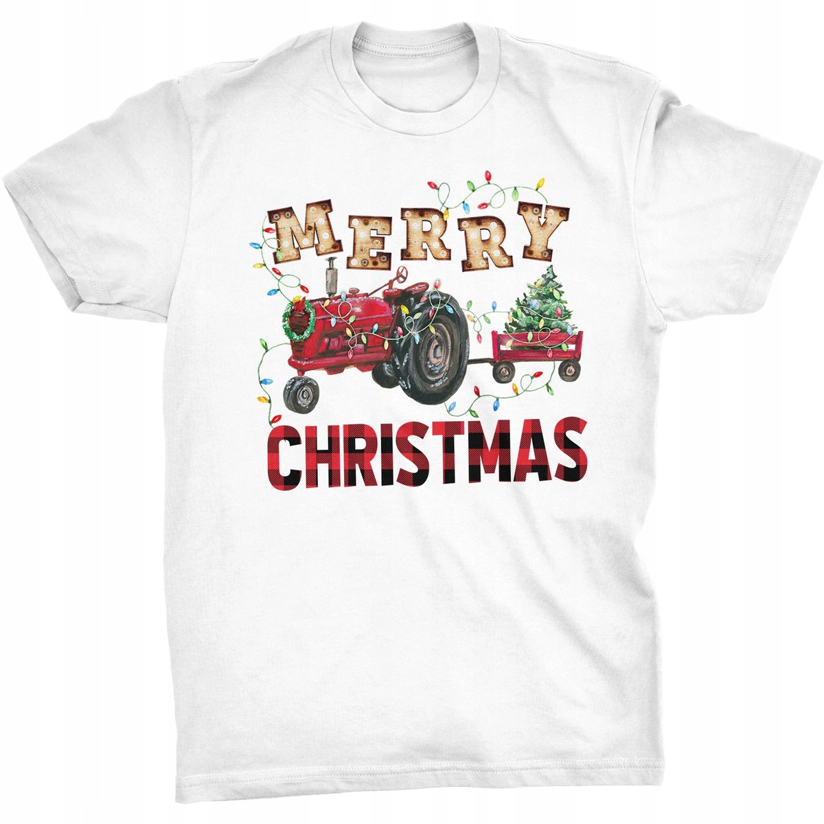 Traktor Choinka Koszulka Świąteczna Merry Xmas