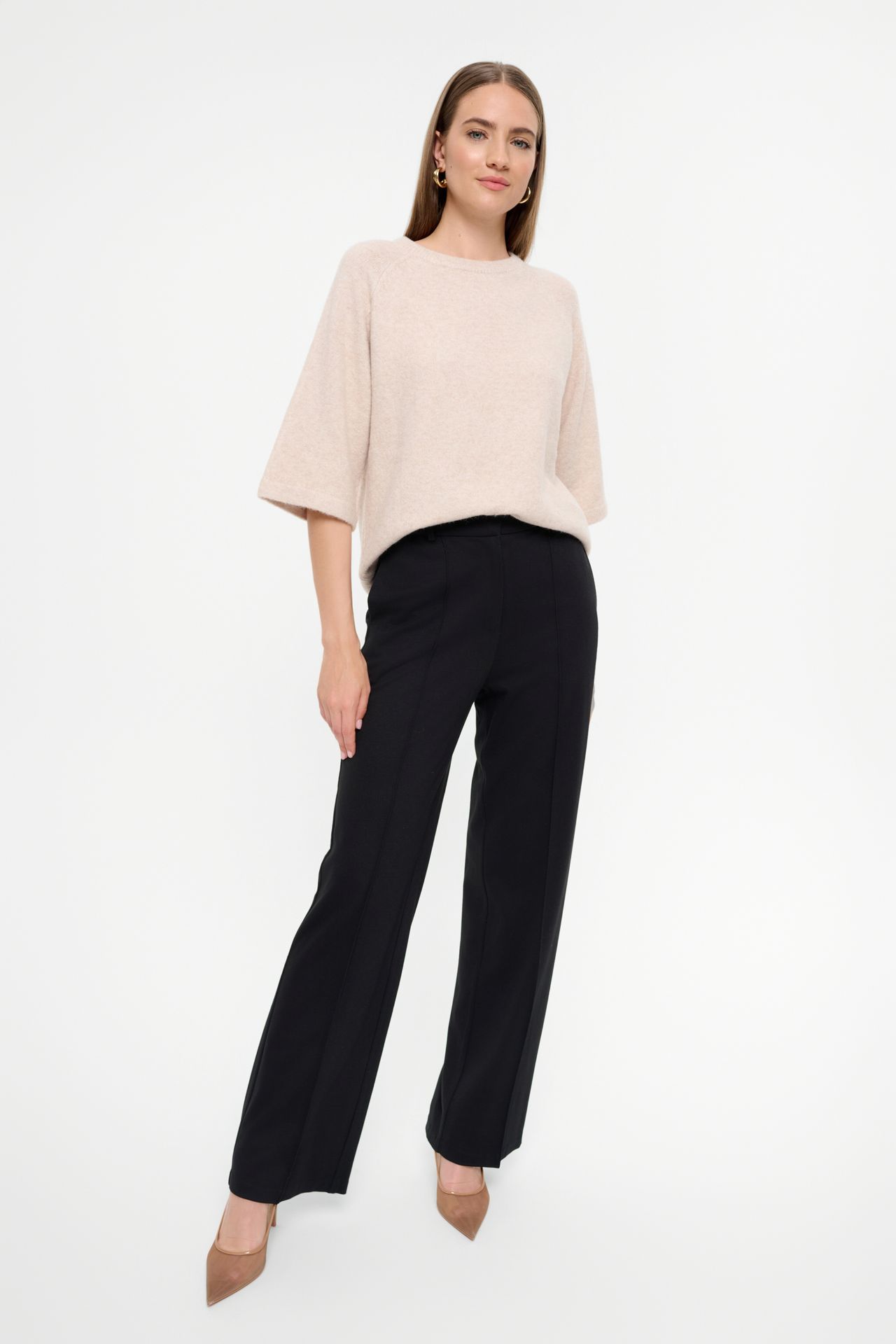 Sweter oversize z rękawem do łokcia beż - Greenpoint