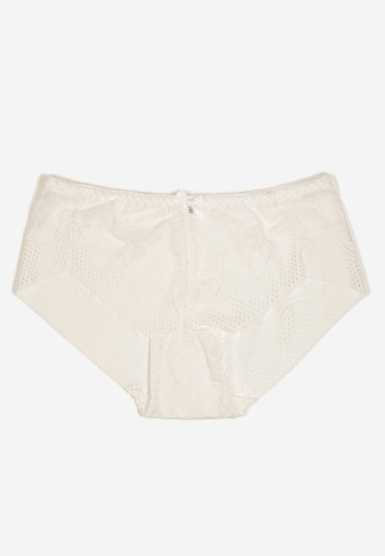 Białe Majtki Figi Ozdobione Kokardą i Koronką Pariste