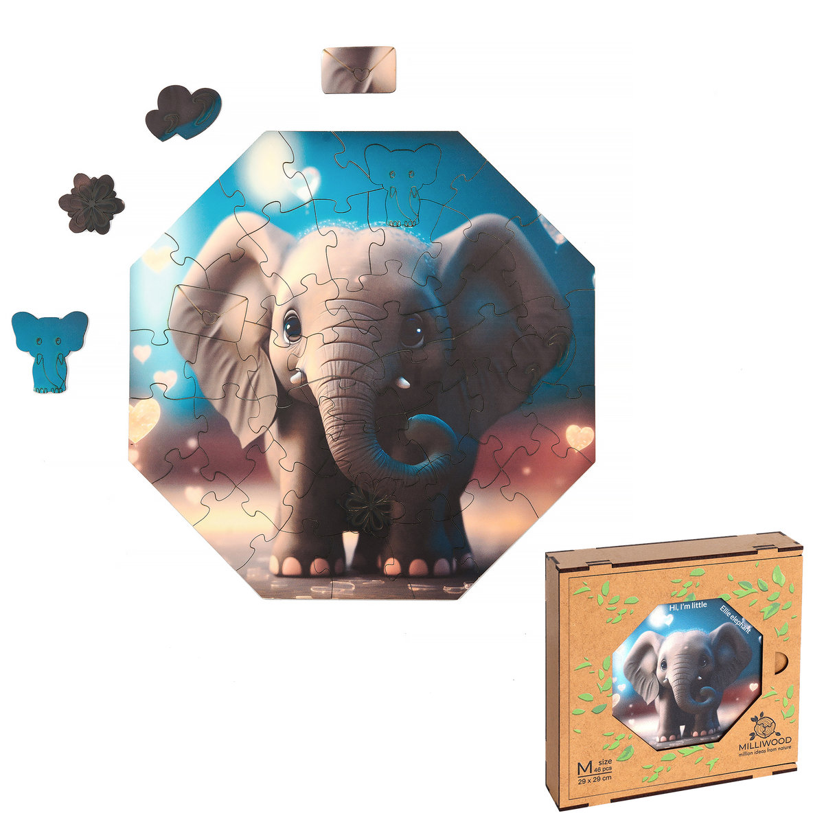 Puzzle drewniane Milliwood - Hi, I'm little – Ellie Elephant 29x29 - 46 El.