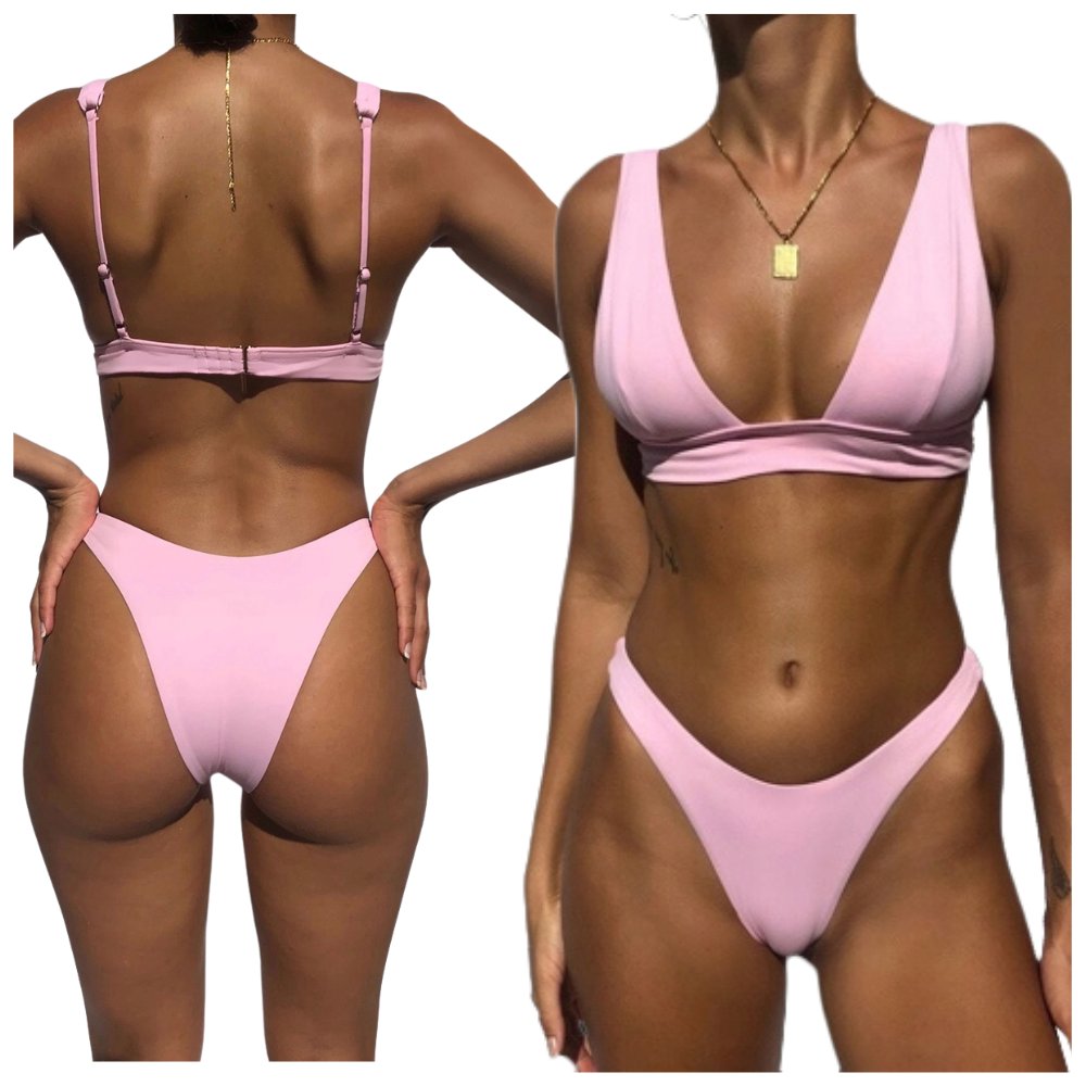 STRÓJ KĄPIELOWY DWUCZĘŚCIOWY BIKINI BRAZYLIJSKIE RÓŻOWE KOSTIUM PLAŻA BASEN L