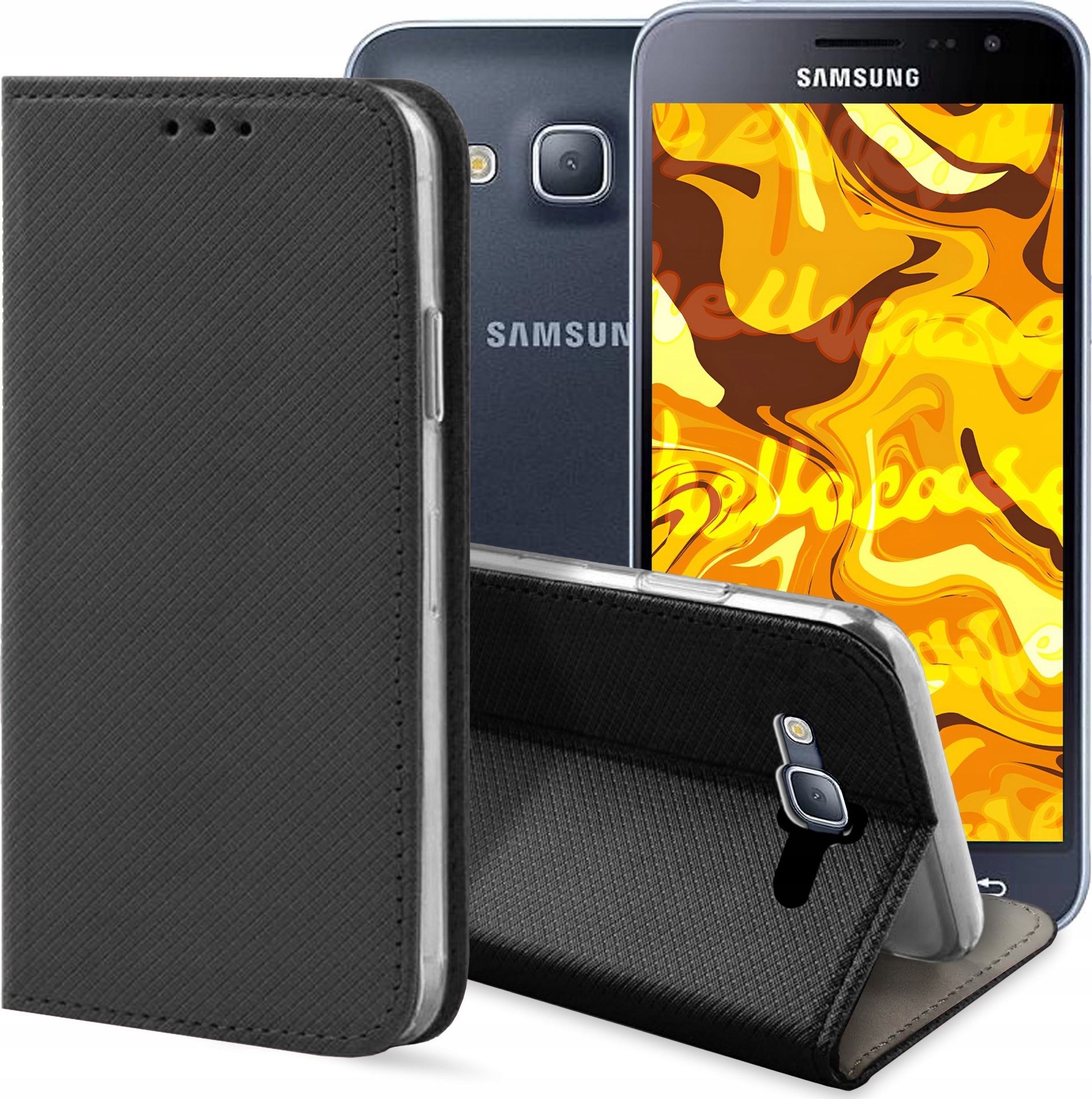 Hello Case ETUI Z KLAPKĄ DO SAMSUNG GALAXY J3 2016 CZARNE ZAMYKANE MAGNETYCZNE KABURA