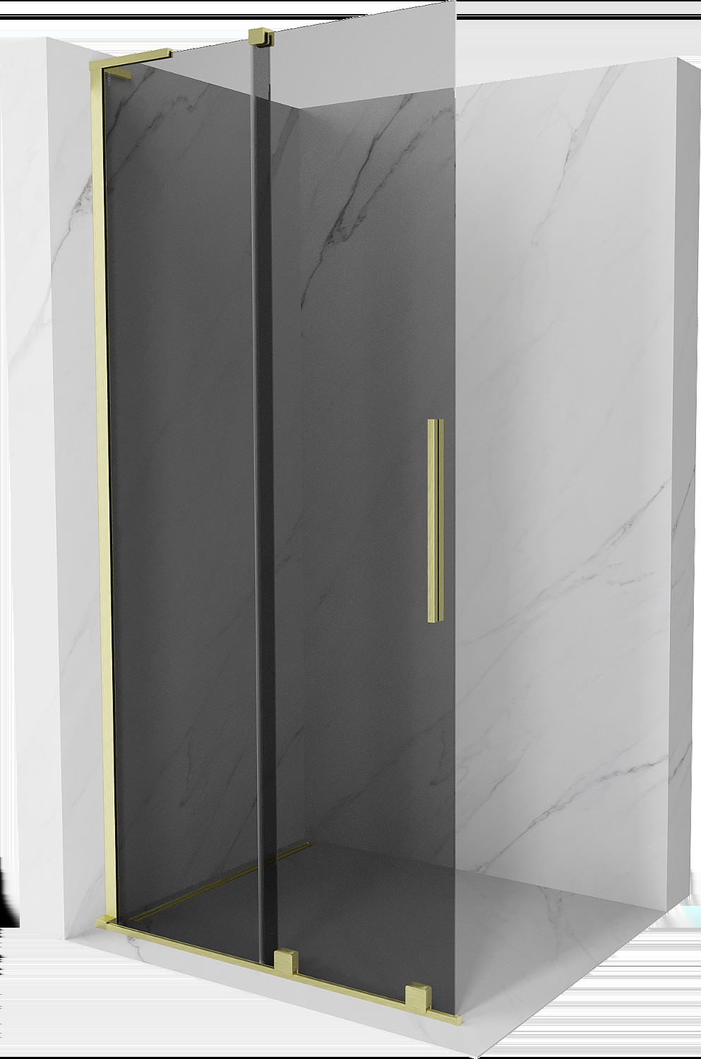 Mexen Velar L ścianka prysznicowa rozsuwana Walk-in 110 x 200 cm, grafit 8 mm, złota szczotkowana - 871-110-003-43-55