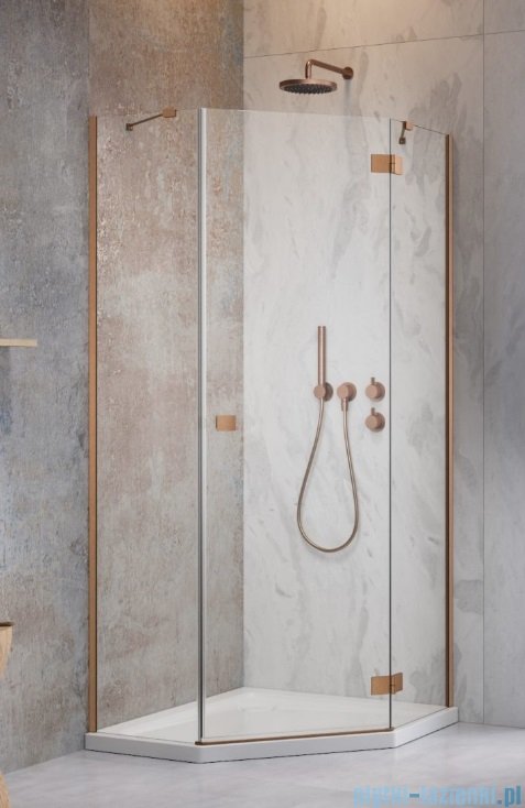 Radaway Essenza Ptj Brushed Copper kabina pięciokątna 90x80cm prawa szczotkowana miedź 1385010-93-01R/1385053-01-01