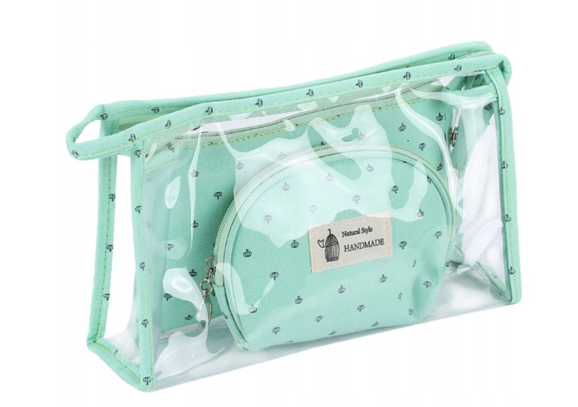 Kosmetyczka Zestaw 3w1 Przezroczysta Miętowa Zielona Damska