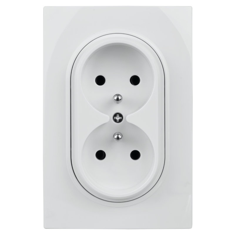 Gniazdo podwójne z ramką plastikową, białe, OVAL, Electromalt