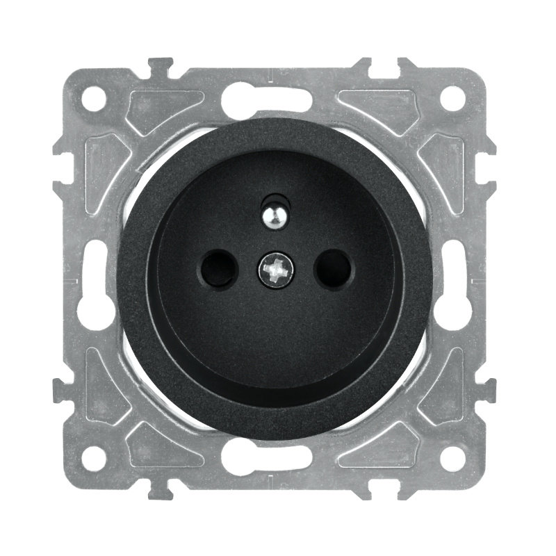 Gniazdo z uziemieniem, czarne, OVAL