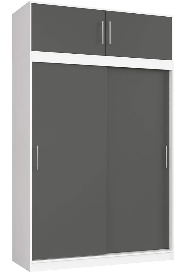 Przesuwna szafa z półkami i drążkiem biały + szary E8-N83