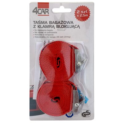 Pasy bagażowe 2,5m z klamrą blokującą (2 szt.) 4Car