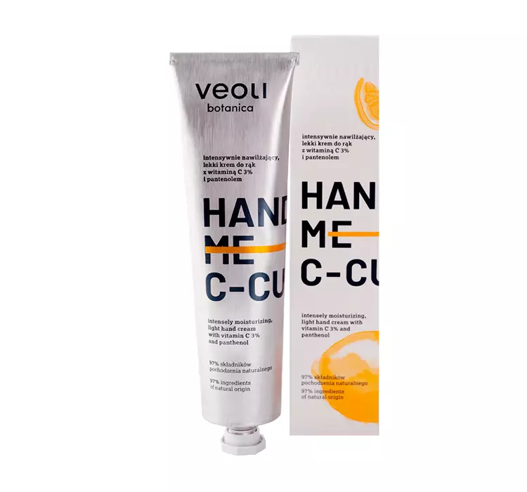 Veoli Botanica Hand Me C-Cure, Intensywnie nawilżający lekki krem do rąk z witaminą C 3% i pantenolem, 75 ml