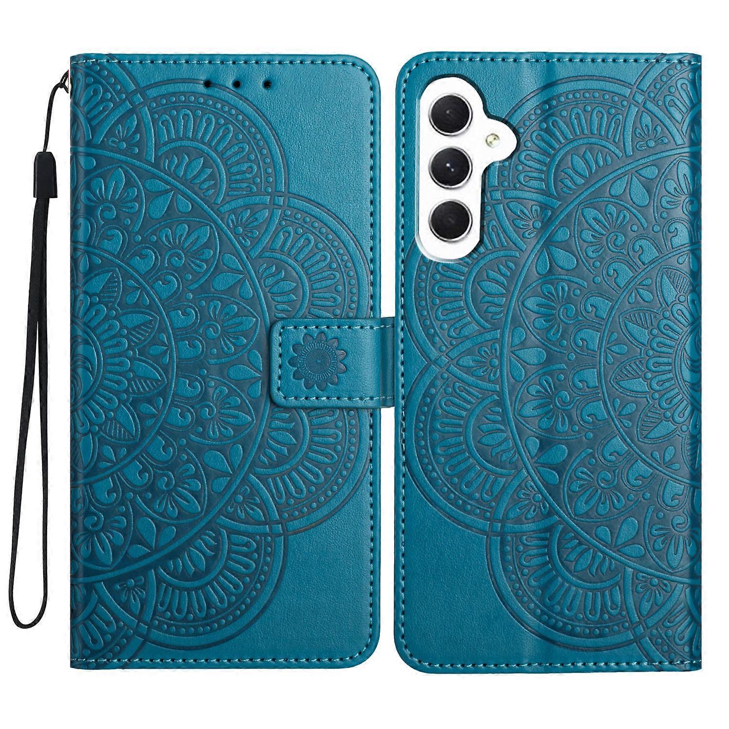 Do Samsung Galaxy A55 5G Etui Mandala Flowers Skórzany pokrowiec na portfel z klapką Niebieski