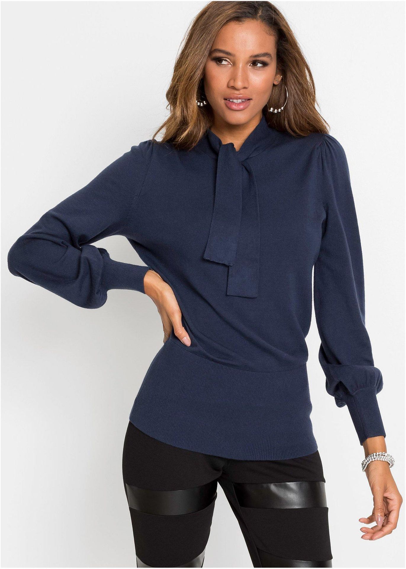 Sweter z ozdobnym szalem - bonprix