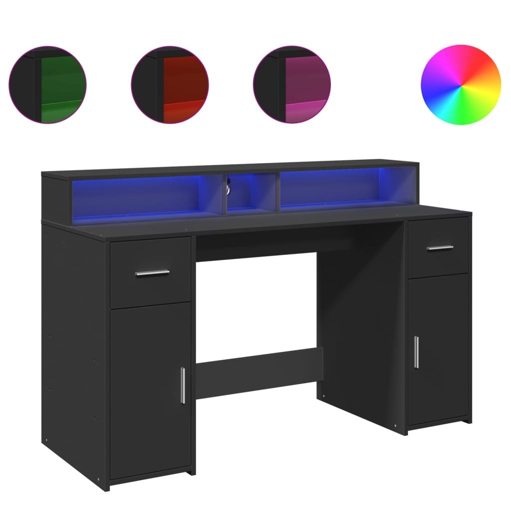 vidaXL Biurko z podświetleniem LED, czarne, 140x55x91 cm