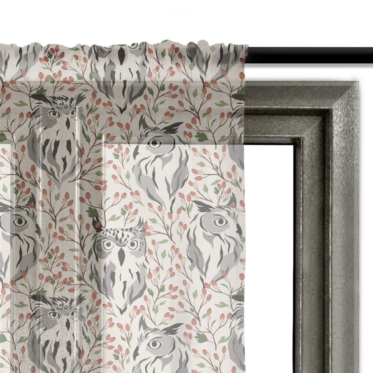 Firana AUTUMN wzór AT20 | sowy na jesiennym tle 140 x 200 cm