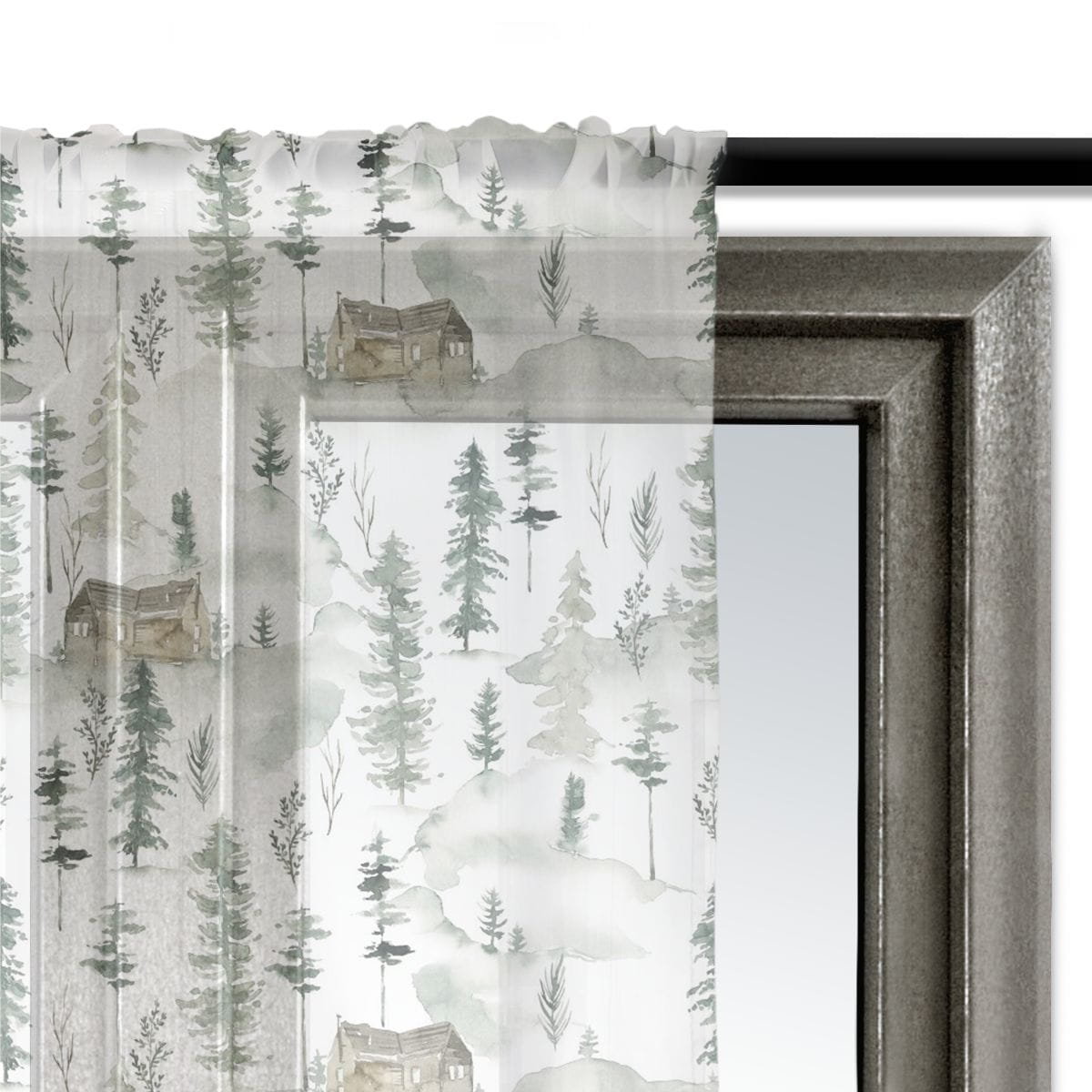 Firana AUTUMN wzór AT26 | leśna chatka we mgle 140 x 240 cm