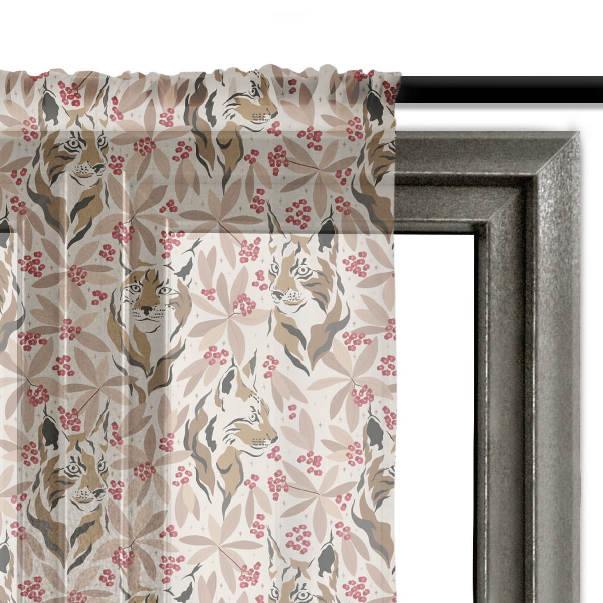 Firana AUTUMN wzór AT18 | rysie na jesiennym tle 140 x 280 cm