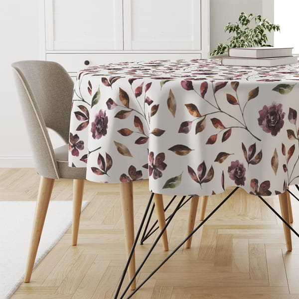 Obrus okrągły AUTUMN wzór AT31 | jesienne kwiaty i liście średnica 110 cm