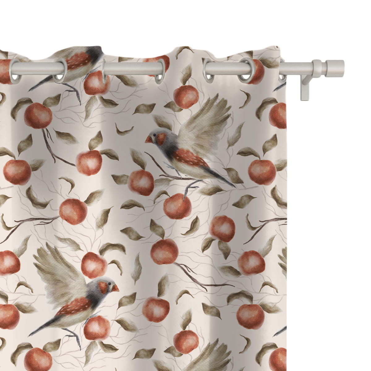 Zasłona AUTUMN wzór AT27 | jesienne ptaki i jabłka 150 x 260 cm tkanina zaciemniająca