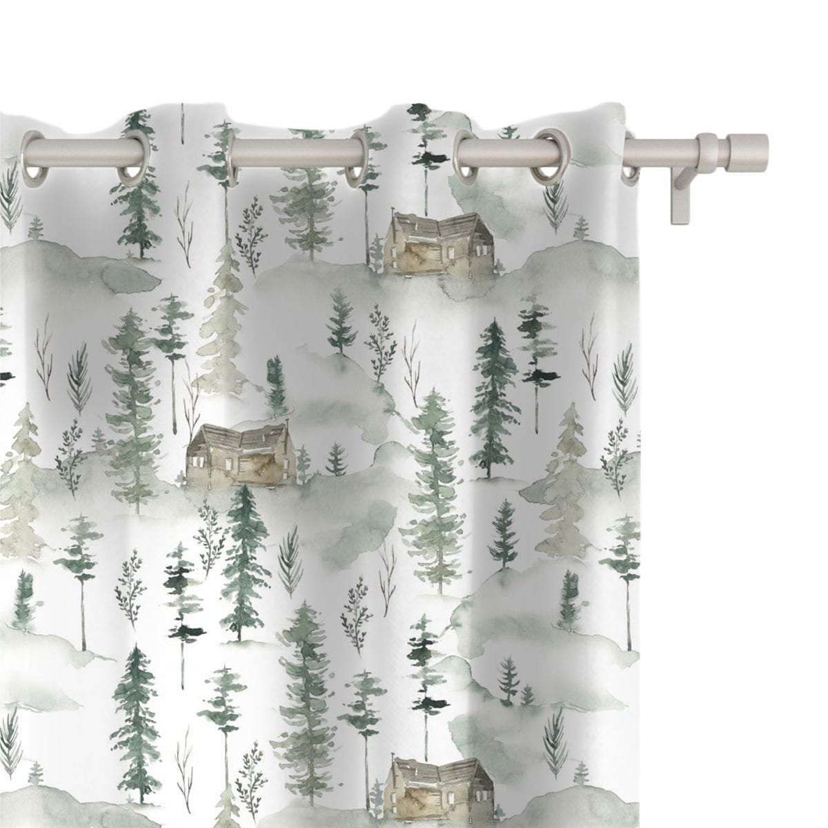 Zasłona AUTUMN wzór AT26 | leśna chatka we mgle 150 x 200 cm tkanina zaciemniająca