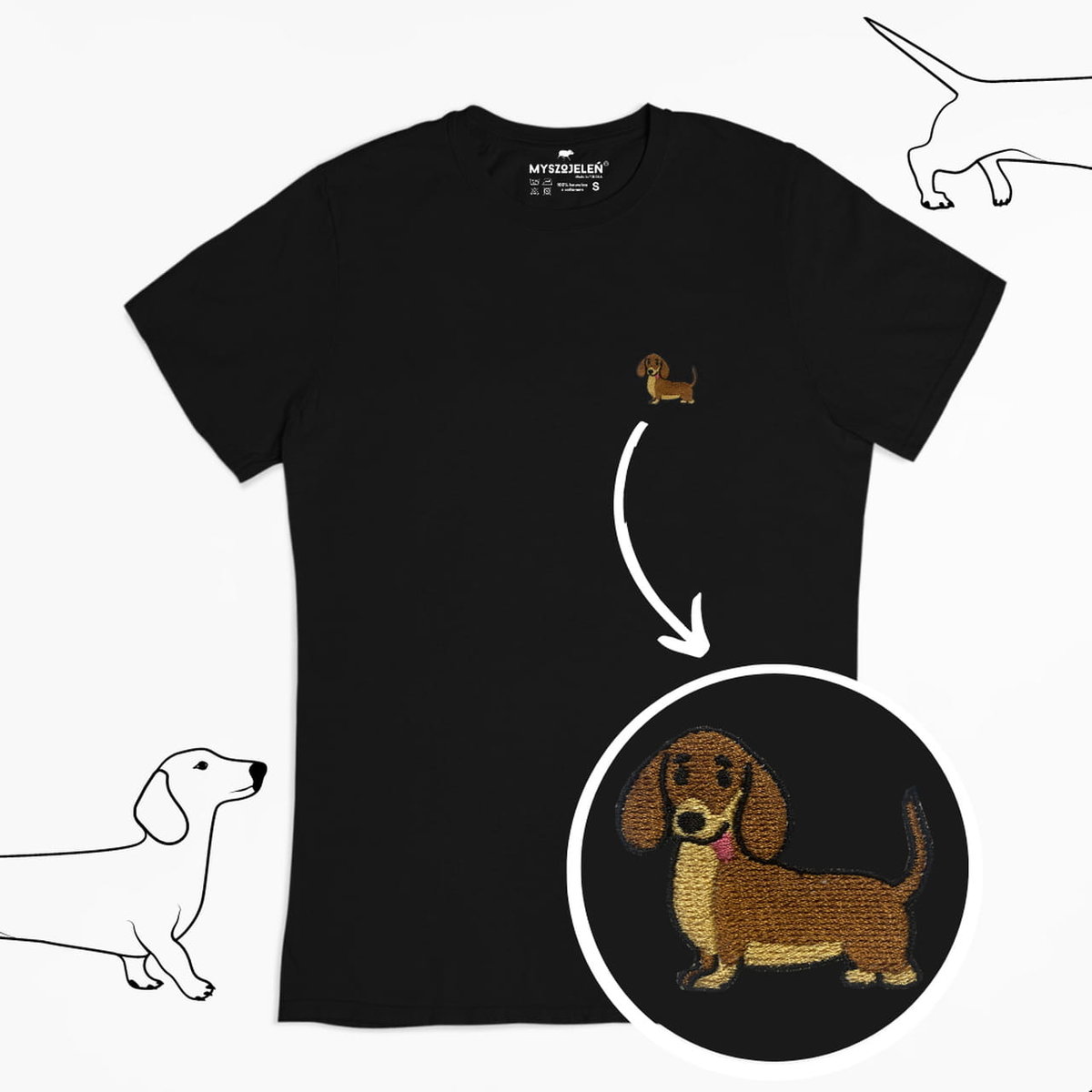 Haftowany T-shirt - JAMNIK - czarny M