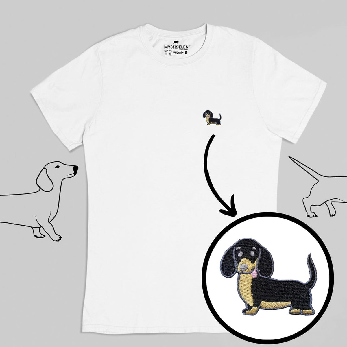 Haftowany T-shirt - CZARNY JAMNIK - biały L