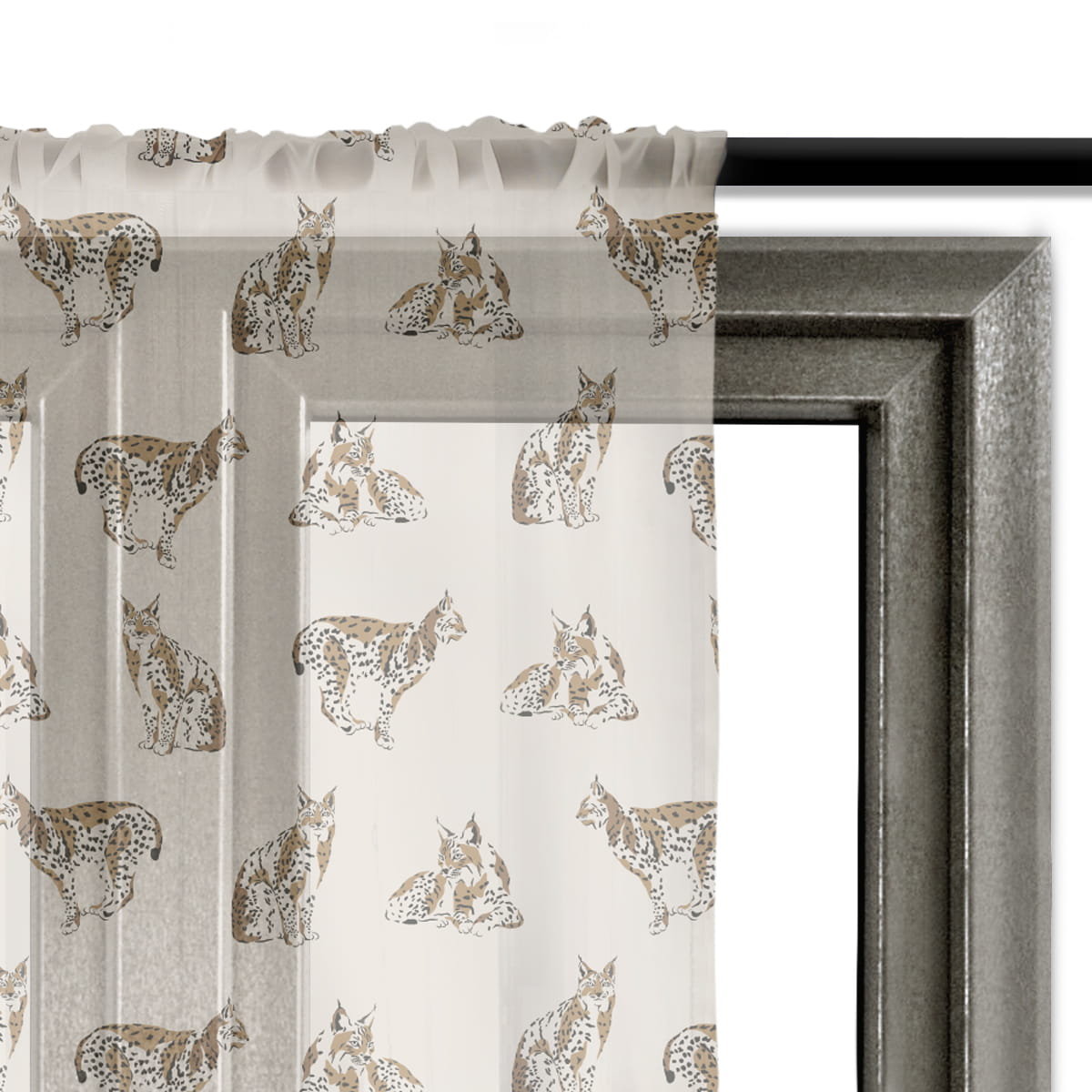 Firana AUTUMN wzór AT19 | rysie na beżowym tle 140 x 260 cm