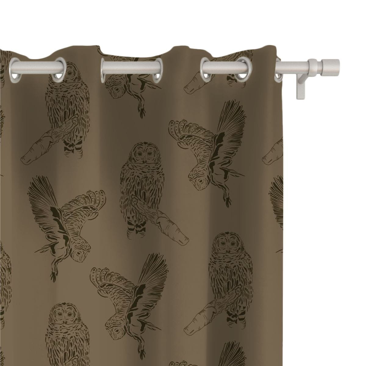 Zasłona AUTUMN wzór AT11 | sowy na brązowym tle 150 x 300 cm tkanina zaciemniająca