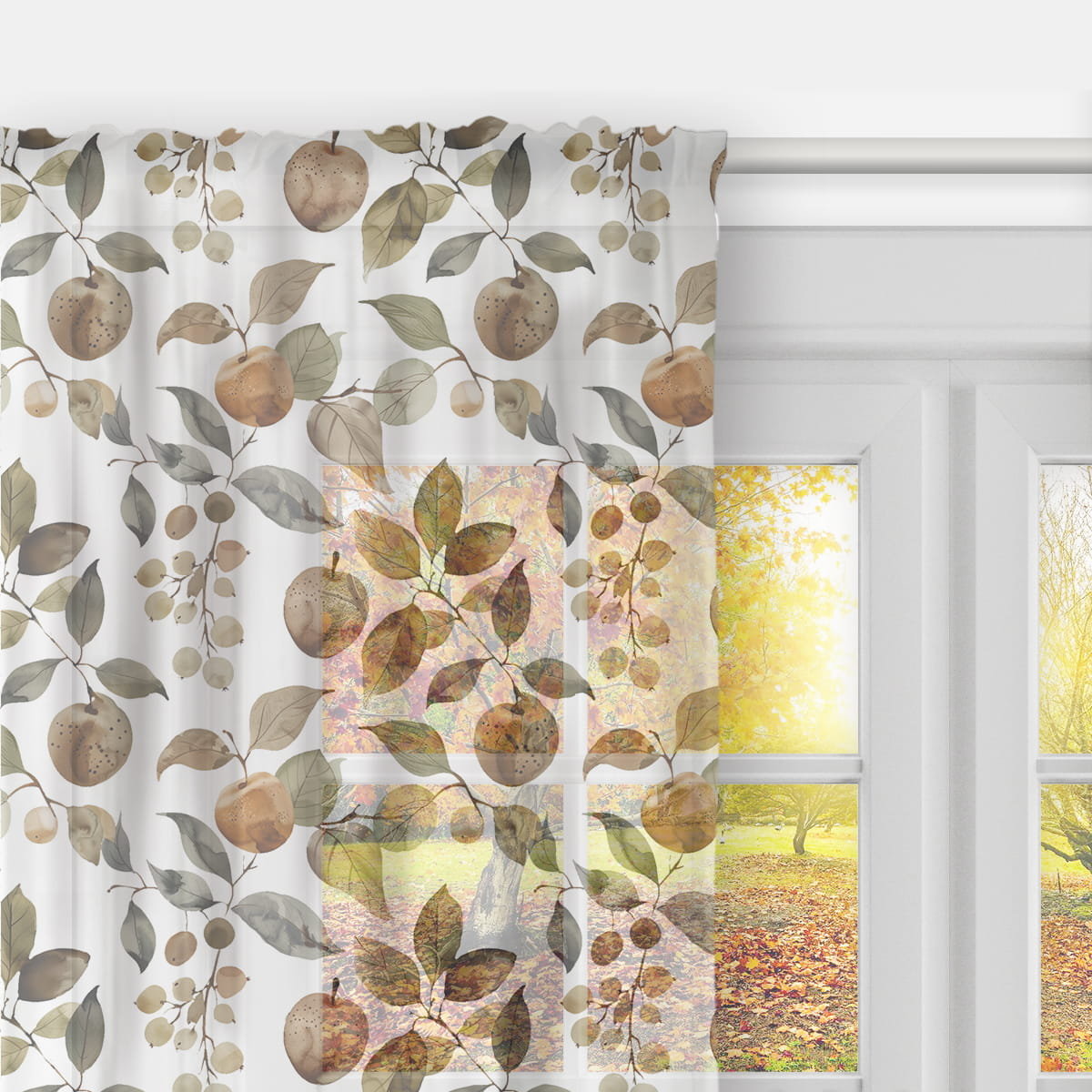 Firana AUTUMN wzór AT37 | akwarelowe jabłka 140 x 230 cm