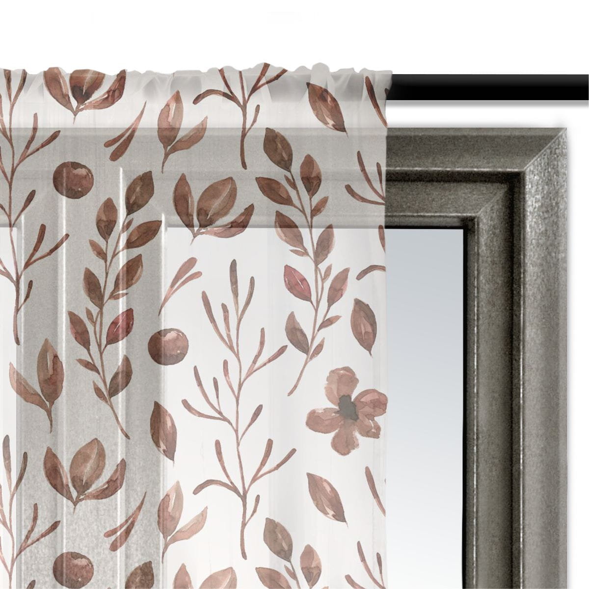 Firana AUTUMN wzór AT30 | brązowe liście 140 x 150 cm