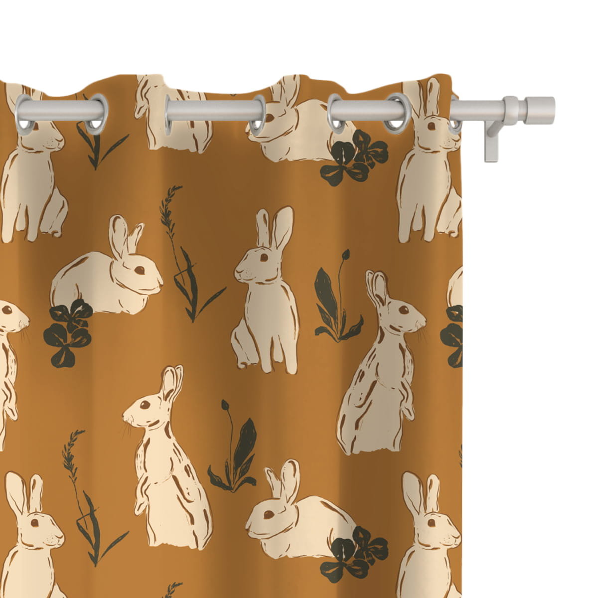 Zasłona AUTUMN wzór AT04 | zające 150 x 300 cm tkanina zaciemniająca